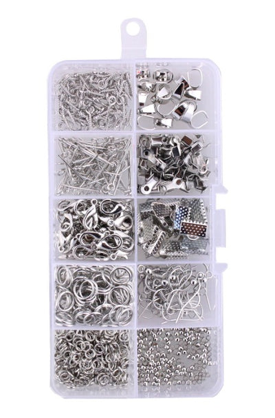 Accessories Kit, 10 types, Earring Hook, Lobster Clasp, Crimp Bead, Pinch Clasp, Jump Ring, Ribbon Clamp, Screw Pin, Head Pin, Tweezer Plier