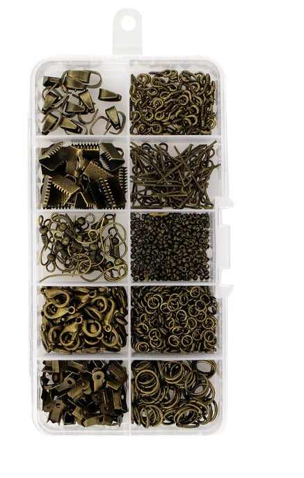 Accessories Kit, 10 types, Earring Hook, Lobster Clasp, Crimp Bead, Pinch Clasp, Jump Ring, Ribbon Clamp, Screw Pin, Head Pin, Tweezer Plier
