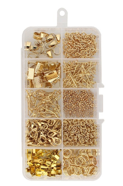 Accessories Kit, 10 types, Earring Hook, Lobster Clasp, Crimp Bead, Pinch Clasp, Jump Ring, Ribbon Clamp, Screw Pin, Head Pin, Tweezer Plier