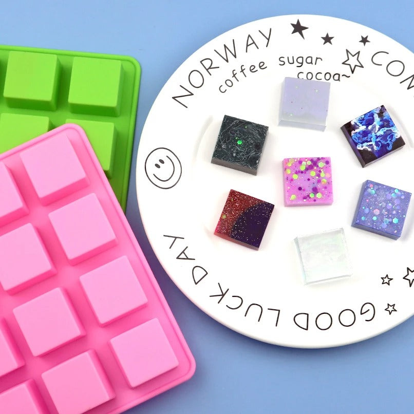 Square 12 cavity Silicone Mold Chocolate, Pudding, Soap Making