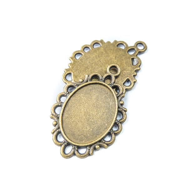 1 x Necklace Pendant Oval Filigree Frame Bronze