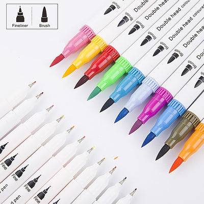 Dual Brush Marker Pen 12 Color Set coloring Books, Drawing, Writing