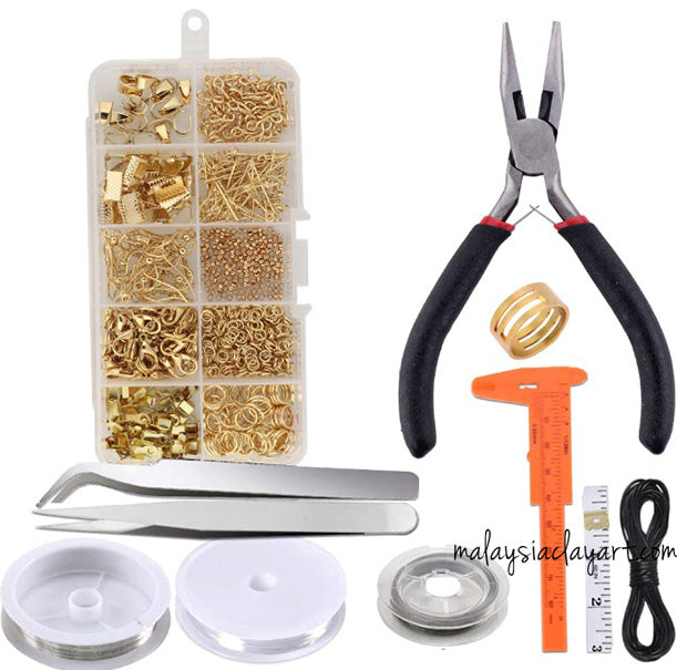 Accessories Kit, 10 types, Earring Hook, Lobster Clasp, Crimp Bead, Pinch Clasp, Jump Ring, Ribbon Clamp, Screw Pin, Head Pin, Tweezer Plier
