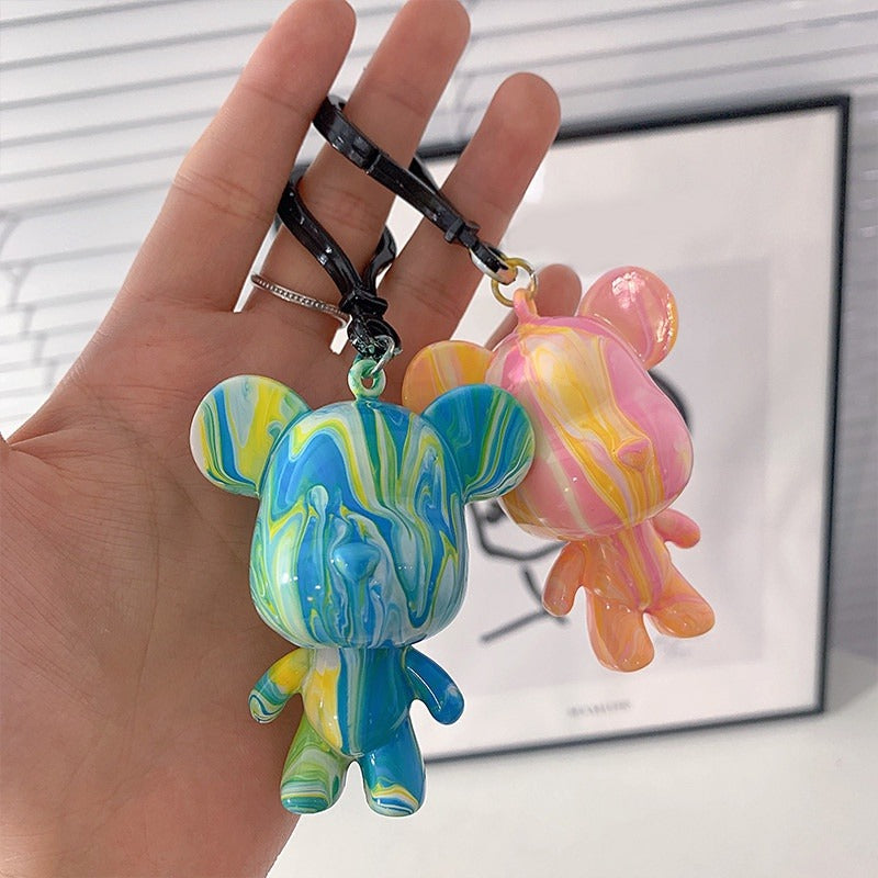 DIY Fluid Bear brick Handmade Keychain Custom Color Self Painting Bear Brick Fluid Art Bear