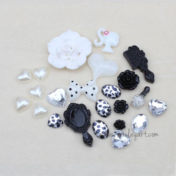 DIY Decoden Rose Resin Cabochon Pack - Black
