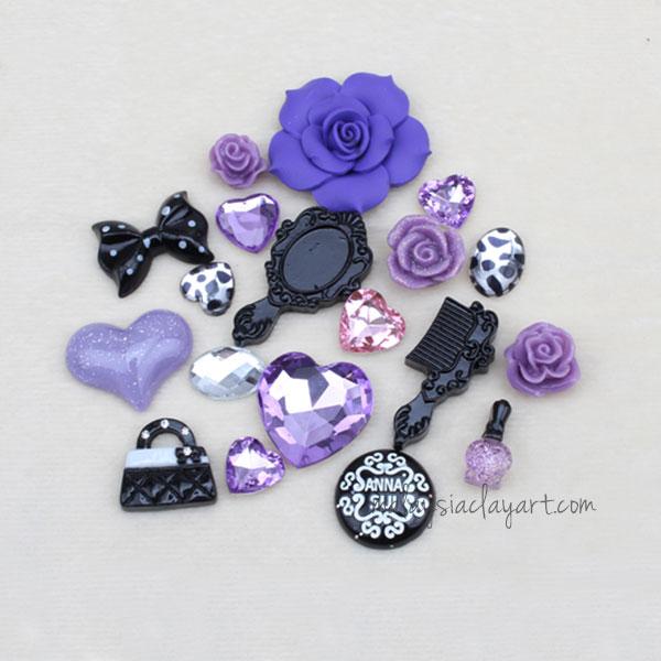 DIY Decoden Rose Resin Cabochon Pack - Purple