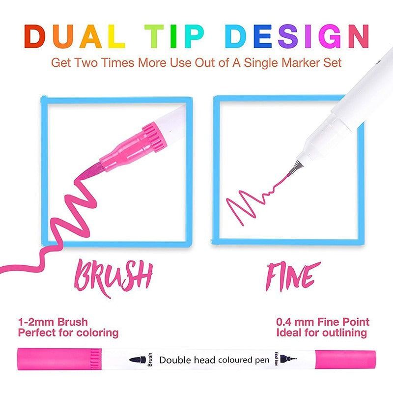 Dual Brush Marker Pen 12 Color Set coloring Books, Drawing, Writing
