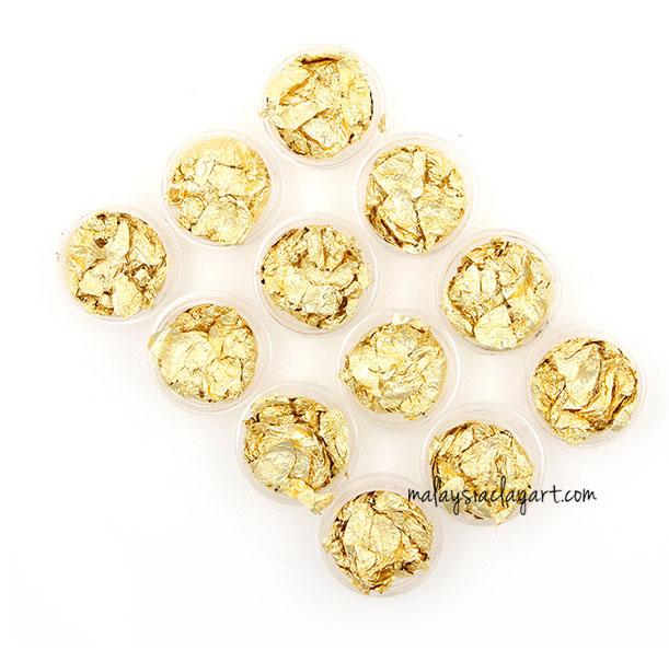 Gold Flakes Foil Nail Clay Deco Set Of 12
