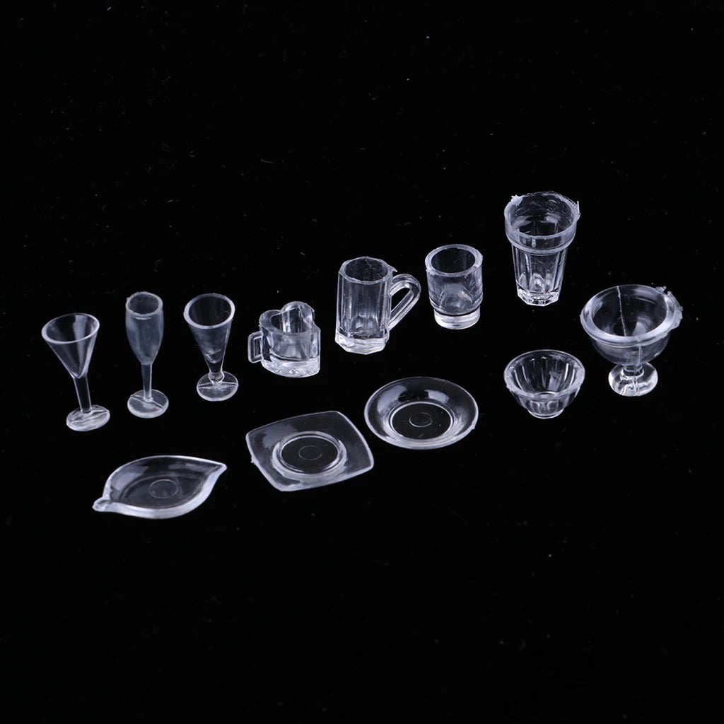 13 pcs Assorted Random Miniature Glassware Wine Glass Ice Cream Cup Plates kitchenware