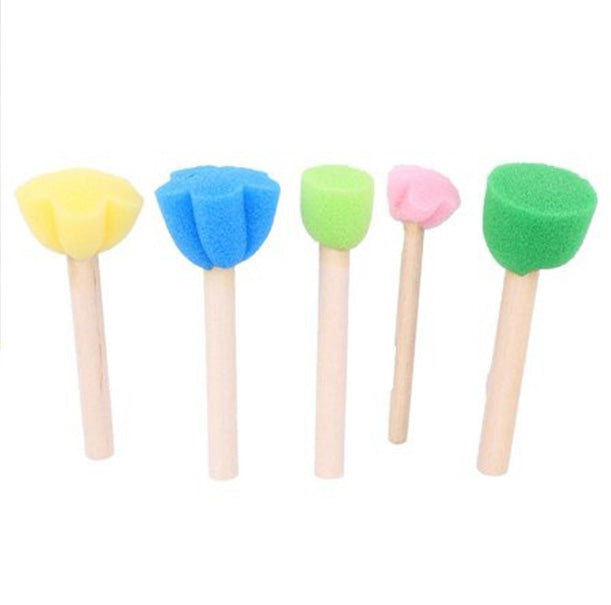 Wooden Sponge Painting Brush 5pcs Foam Brush
