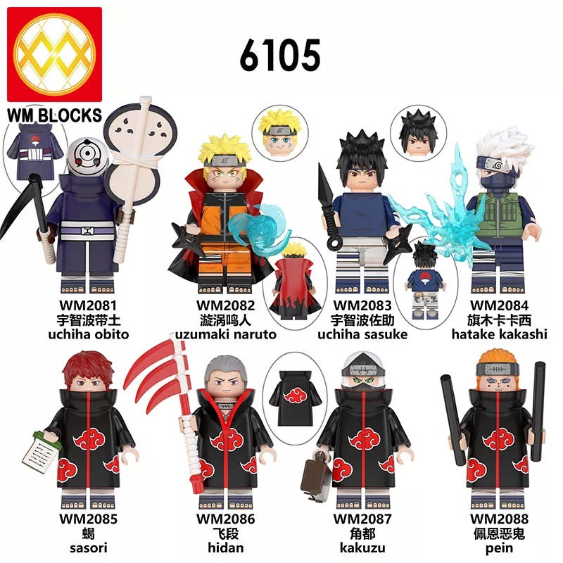 Anime Naruto Series Lego Minifigures Uzumaki Uchiha Obito Sasuke Kakashi WM6105 WM6106 WM6107