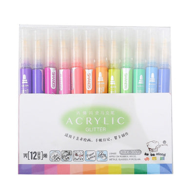 Acrylic Glitter Water Base Water Proof Color Pen Set | Pen for Stone Art | Clothes