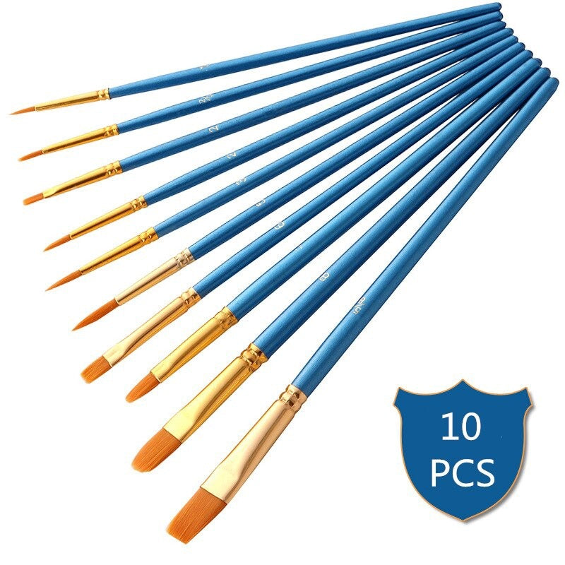 Painting Brush Different Shape 10pcs for Watercolor, Acrylic, oil paint, gouache