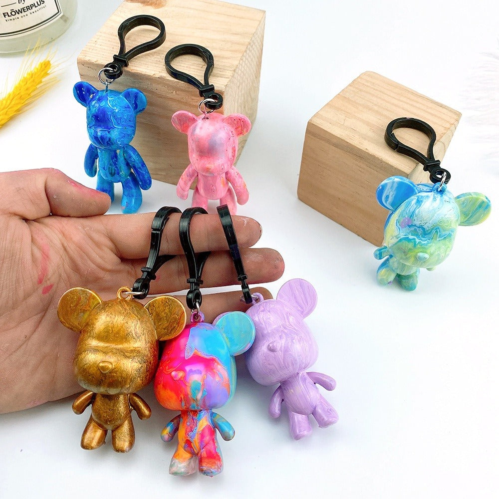 DIY Fluid Bear brick Handmade Keychain Custom Color Self Painting Bear Brick Fluid Art Bear