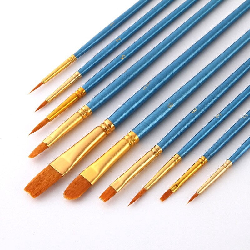 Painting Brush Different Shape 10pcs for Watercolor, Acrylic, oil paint, gouache