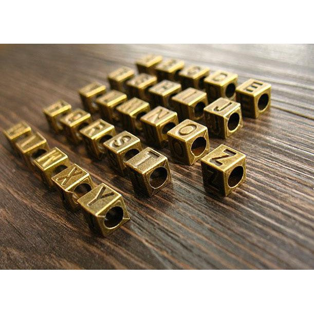 A-Z Alphabet Letter Charms Cubic Beads Bronze Vintage Zakka