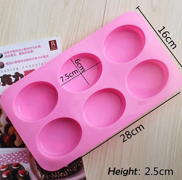 Oval 6 Cavity Silicone Mold | Soap | Epoxy resin | Chocolate | Wax | Plaster
