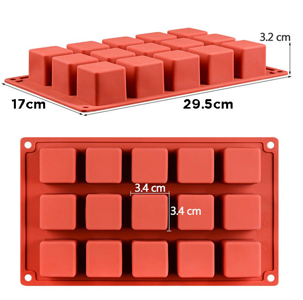 Square 15 cavity Silicone Mold Chocolate, Pudding, Soap Making