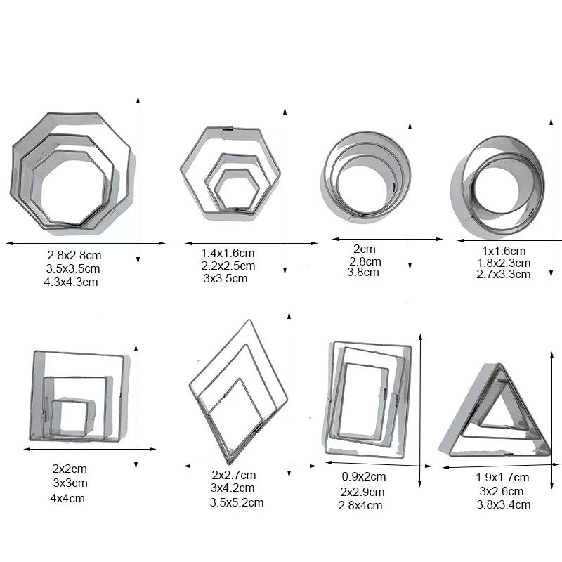 Mini Cookies Cutters Geometric Shapes Stainless Steel 24pcs
