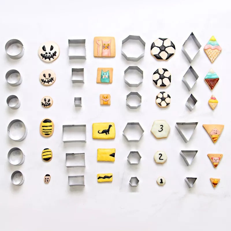 Mini Cookies Cutters Geometric Shapes Stainless Steel 24pcs