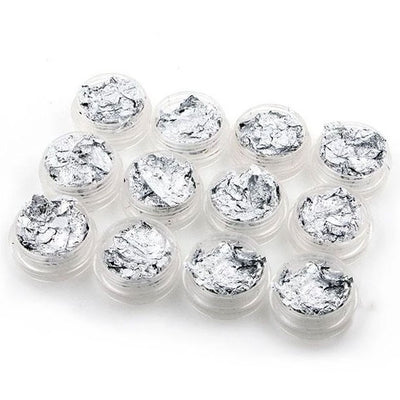 Silver Flakes Foil Nail Clay Deco Set Of 12