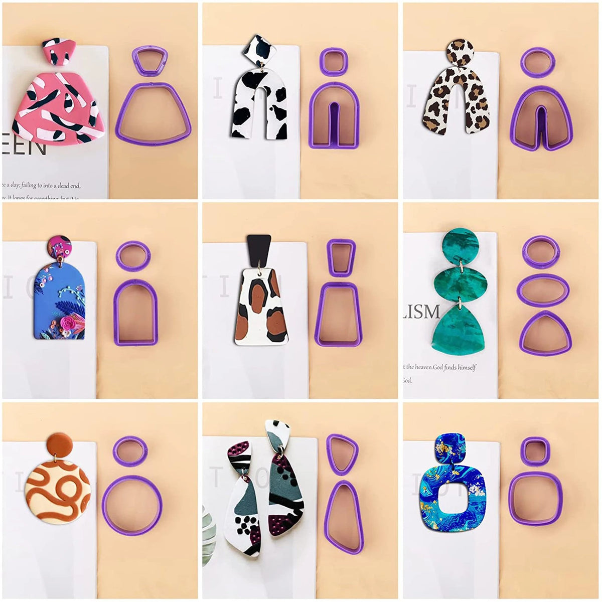 Multi Shape Clay Cutter Set, Polymer Clay Cutter Set with Earring Hooks and Jump Rings, Geometric Shape Clay Scrapers