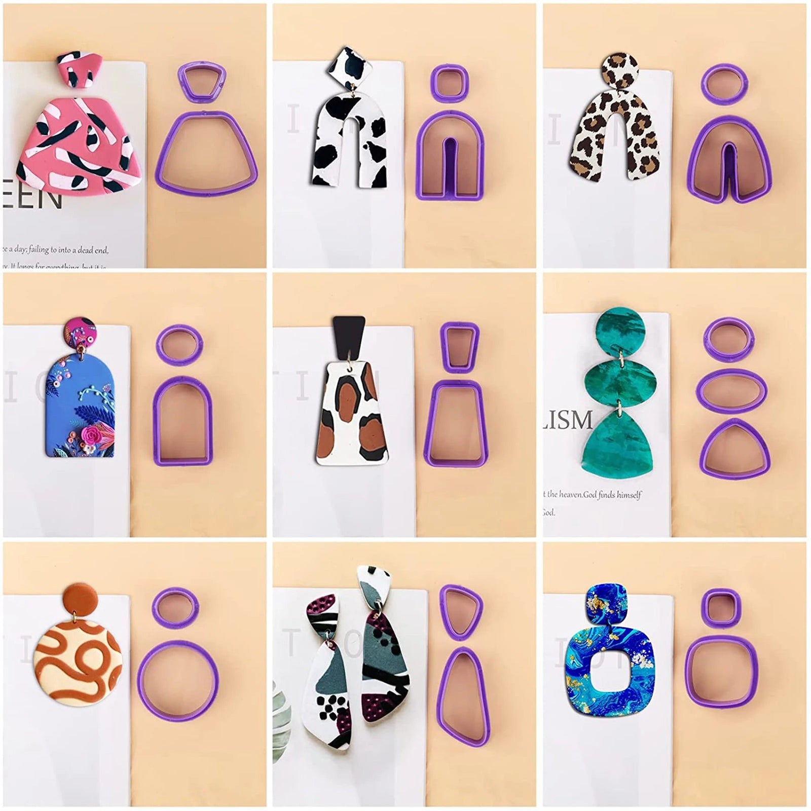 Multi Shape Clay Cutter Set, Polymer Clay Cutter Set with Earring Hooks and Jump Rings, Geometric Shape Clay Scrapers