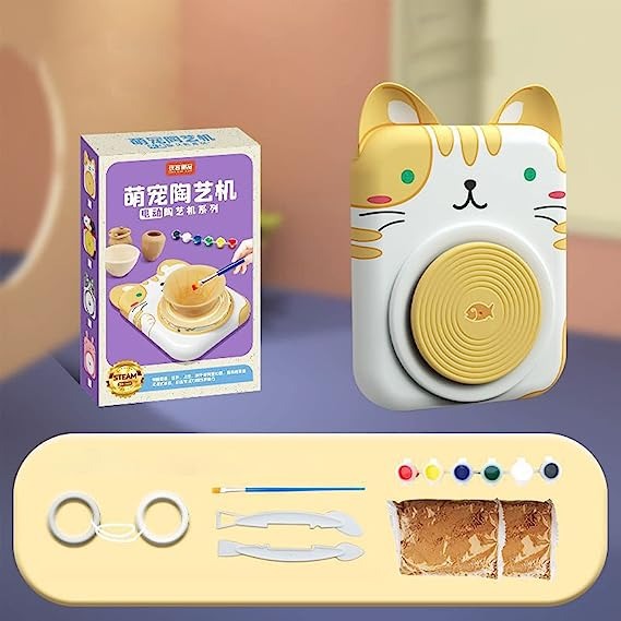 DIY Ceramic Pottery Machine Turntable Pottery Making Kit for Early Education and Art Exploration, Clay Sculpting, Handcrafting Fun, Pottery Playset
