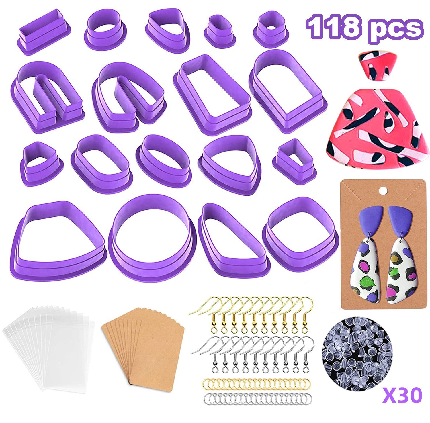 Multi Shape Clay Cutter Set, Polymer Clay Cutter Set with Earring Hooks and Jump Rings, Geometric Shape Clay Scrapers