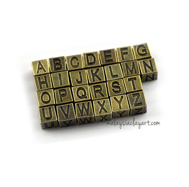 A-Z Alphabet Letter Charms Cubic Beads Bronze Vintage Zakka