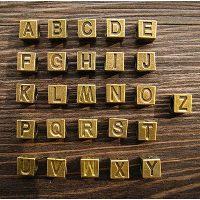 A-Z Alphabet Letter Charms Cubic Beads Bronze Vintage Zakka