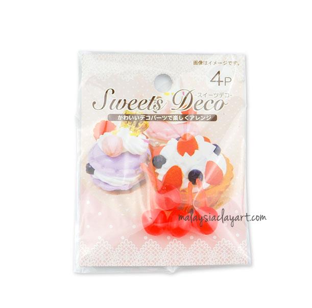 Cherry Cabochon (4 pcs) Dollhouse Fruit Toppings Sweets Deco