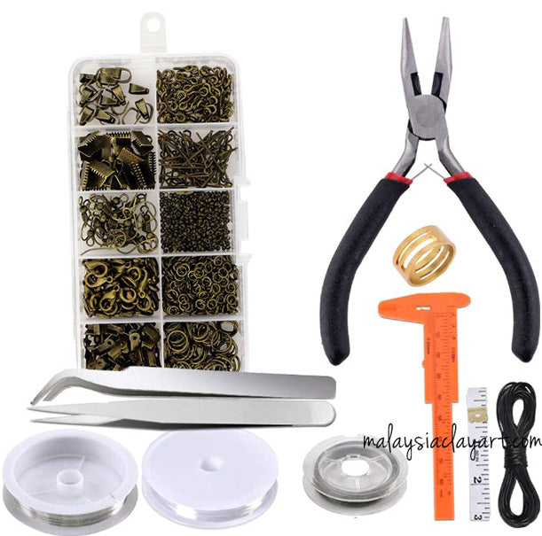 Accessories Kit, 10 types, Earring Hook, Lobster Clasp, Crimp Bead, Pinch Clasp, Jump Ring, Ribbon Clamp, Screw Pin, Head Pin, Tweezer Plier