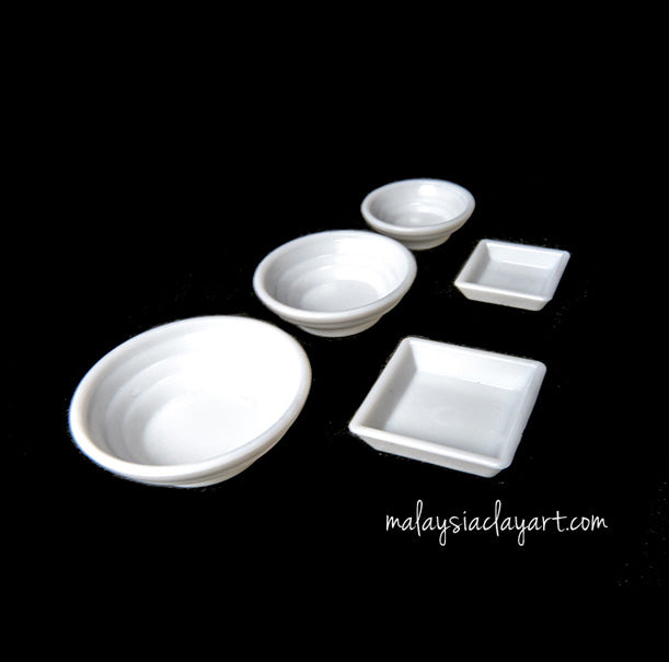 5 pcs white bowl and plate set