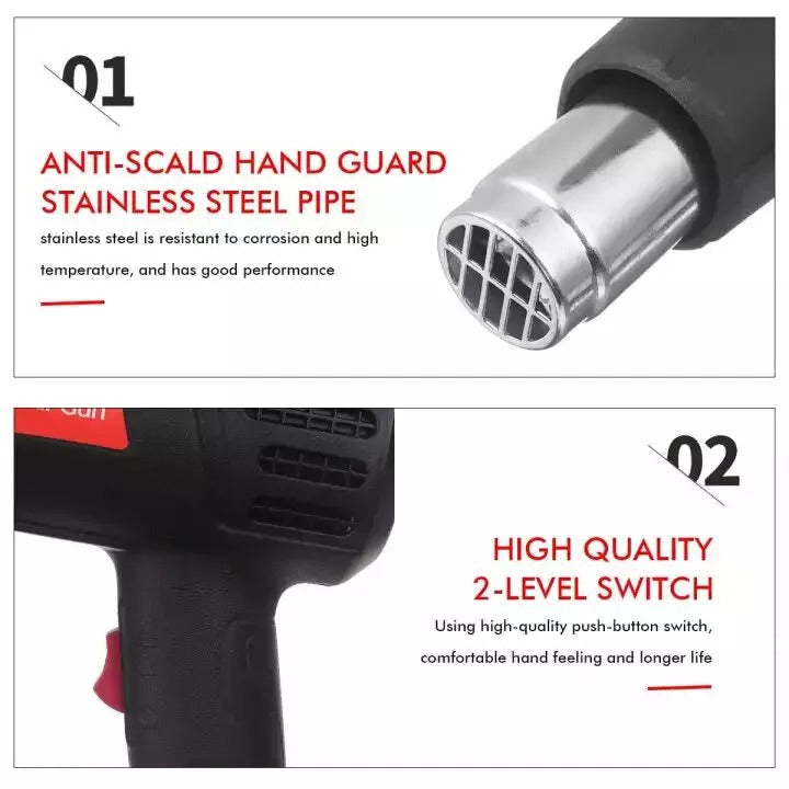 2000W Industrial Heat Gun Hot Air Gun DIY Power Tool for Shrink Wrapping Soldering Thermal Blower