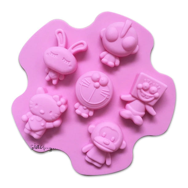 Cartoon Character Silicone Mold - 6 Cavity