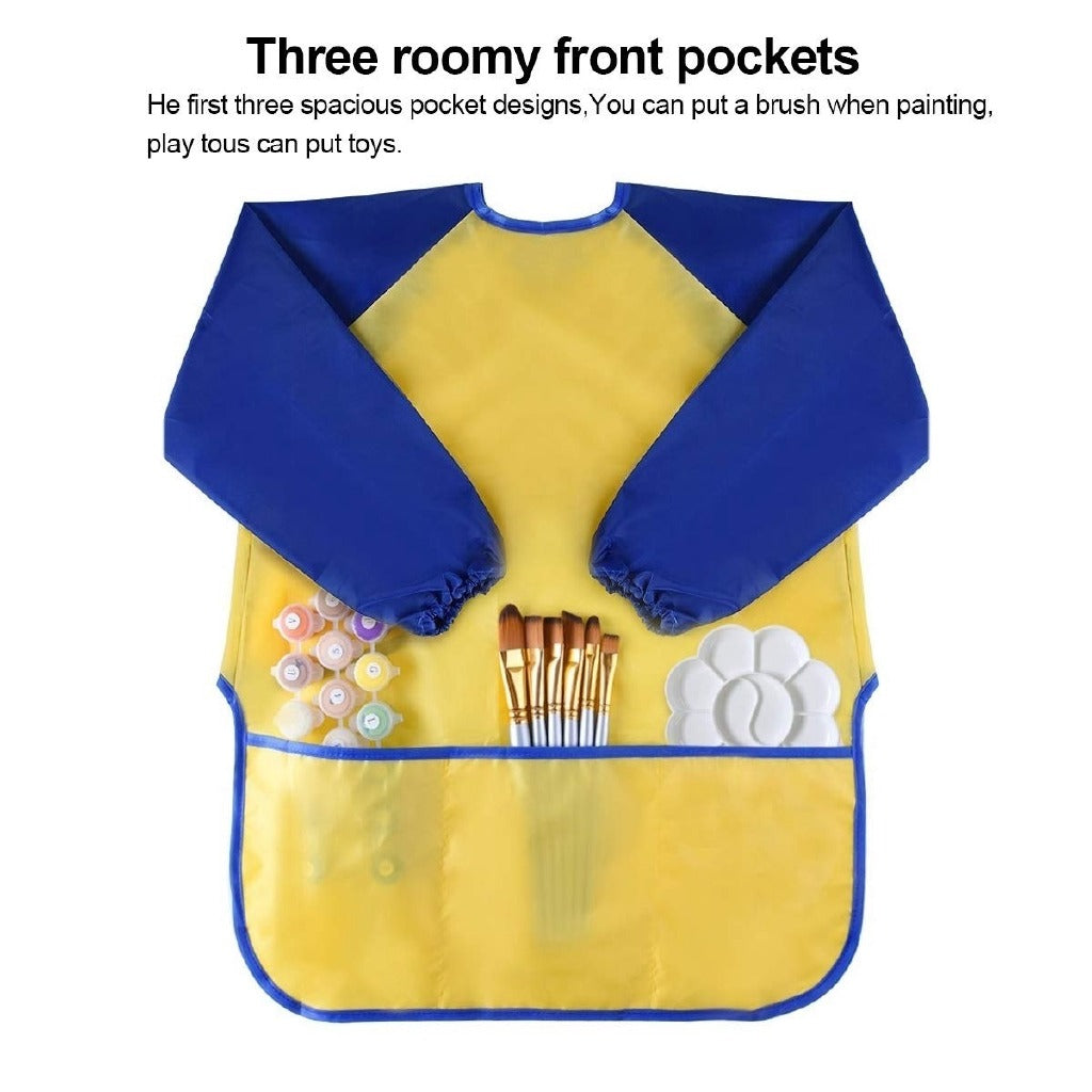 Kids Art Apron Waterproof Artist Painting Long Sleeve with 3 Pockets for Art Craft Cooking and Lab Activity