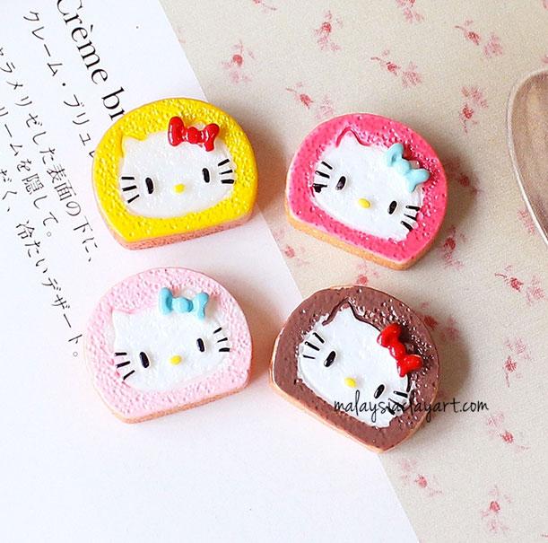4 Pcs x Hello Kitty Slice Bread Decoden | Cute Cat Cabochons