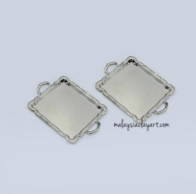 1 x Miniature Silver Tray With Handle 6.7cm x 4.8cm