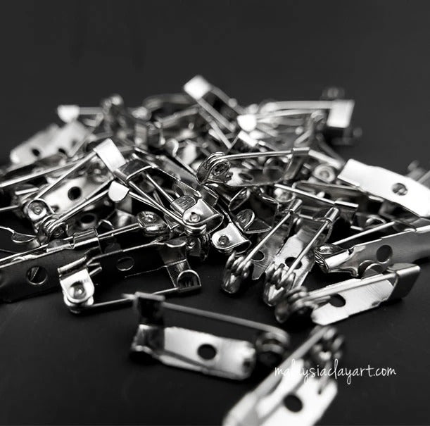 5 x Silver Tone Brooch Pin Backs Bar Pin Backs