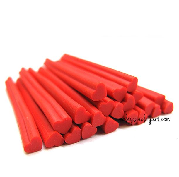 1 x Heart Shaped Red Polymer Clay Cane