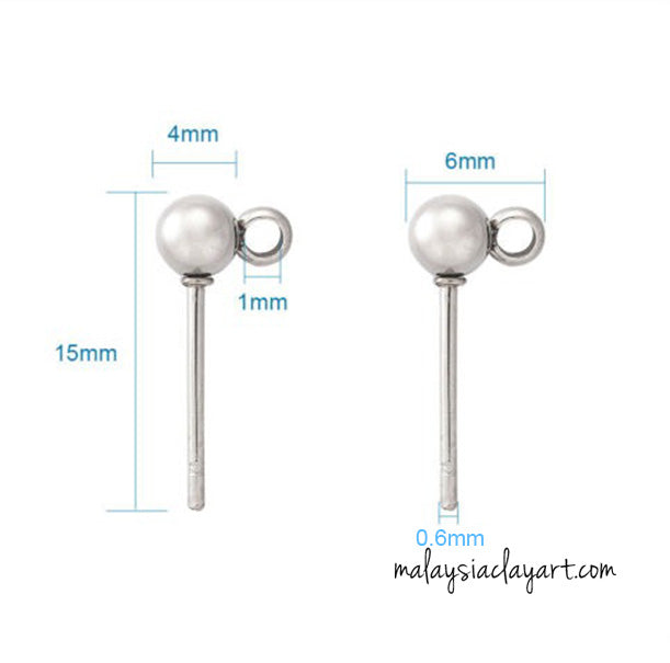 10 x Stainless Steel Ball Earring