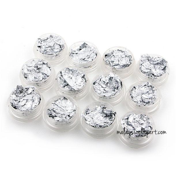 Silver Flakes Foil Nail Clay Deco Set Of 12