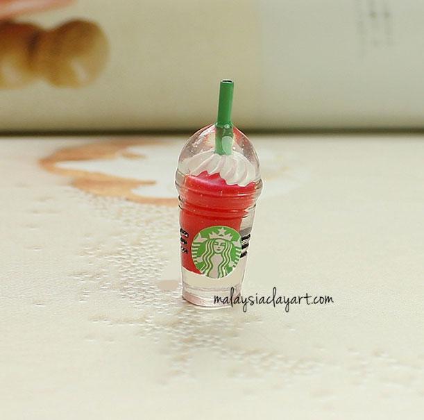 1 x Mini Red Strawberry Starbucks Frappuccino Decoden | Cute Cabochons