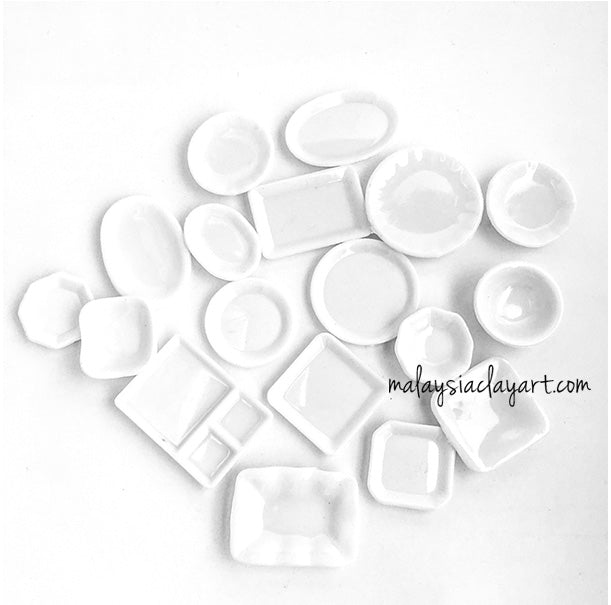 17 pcs White Plates Bowl Miniature