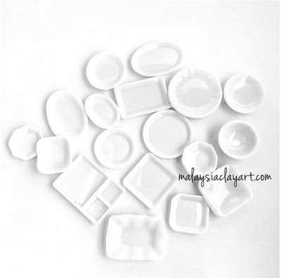 17 pcs White Plates Bowl Miniature